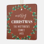 Wreath Frohe Weihnachts-Foto Name Terracotta Keramikornament (Links)