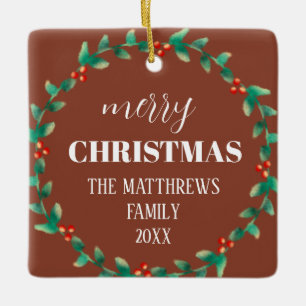 Wreath Frohe Weihnachts-Foto Name Terracotta Keramikornament