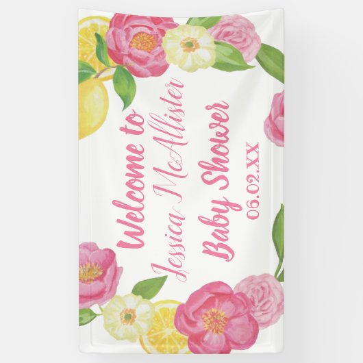 Wreath Girl Pink Roses Yellow Lemon Kinderdusche Banner (Vertikal)