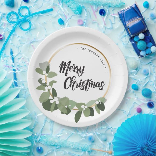 Wreath Green FAMILY Frohe Weihnachtsfeiertage Pappteller (Party)