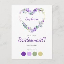 Wreath Heart in Purple Shades Bridesmaids Proposal Einladungspostkarte