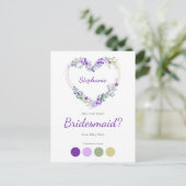 Wreath Heart in Purple Shades Bridesmaids Proposal Einladungspostkarte (Stehend Vorderseite)