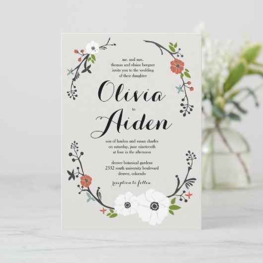 Wreath | Hochzeitseinladung Einladung (Stehend Vorderseite)