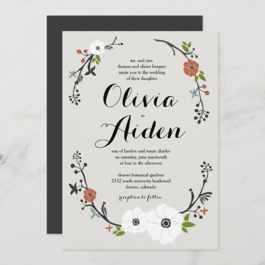 Wreath | Hochzeitseinladung Einladung (Vorne/Hinten)