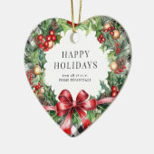 Wreath Holly Berries Black Kariert Business Keramik Ornament (Links)