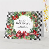 Wreath Holly Berries Kariert Business Holiday Karte (Gelbe Blume)