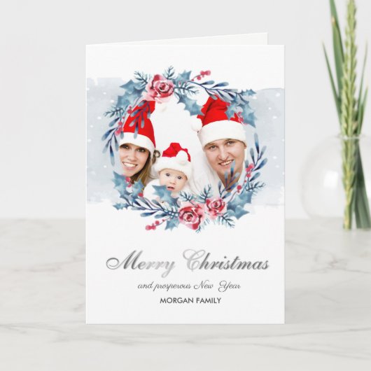 Wreath Holly Berry Blume Foto Frohe Weihnachten (Vorderseite)