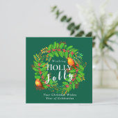 Wreath Holly Jolly Family Green Feiertagskarte (Stehend Vorderseite)