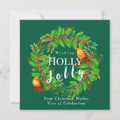 Wreath Holly Jolly Family Green Feiertagskarte (Vorderseite)