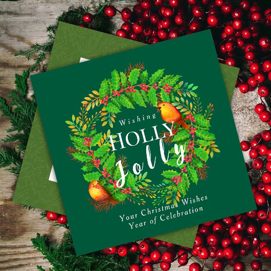 Wreath Holly Jolly Family Green Feiertagskarte