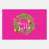 Wreath Holly Jolly Family Hot Pink Geschenkpapier Set (Vorderseite 2)