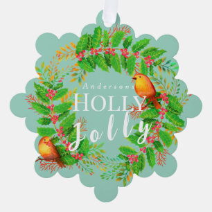 Wreath Holly Jolly Family Light Aquamarin Ornament Karte