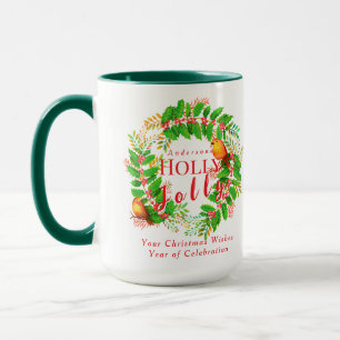 Wreath Holly Jolly Family White Tasse