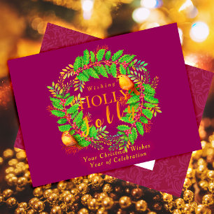 Wreath Holly Jolly Family Wine Folien Feiertagspostkarte