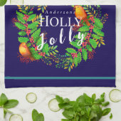 Wreath Holly Jolly Navy Geschirrtuch (Gefaltet)