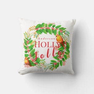 Wreath Holly Jolly White Kissen