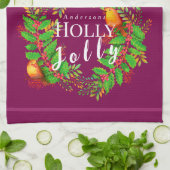 Wreath Holly Jolly Wine Geschirrtuch (Gefaltet)