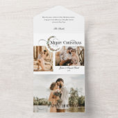 Wreath & Merry Christmas Typografie Multi-Foto All In One Einladung (Innen Boden)