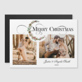 Wreath & Merry Christmas Typografie Multi-Foto Magnetkarte (Vorne/Hinten)