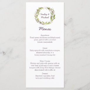 Wreath mit Grün verlässt dunklen Pflaumen-Beeren Menükarte