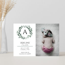 Wreath Monogram Baby Birth Announcement Card Ankündigung