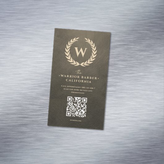 Wreath Monogram Barbershop Modernes Barber Magnetische Visitenkarte (Beispiel)