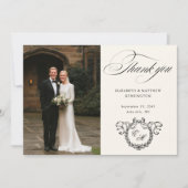 Wreath Monogram Elegant Calligraphy Wedding Dankeskarte (Vorderseite)