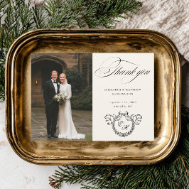 Wreath Monogram Elegant Calligraphy Wedding Dankeskarte