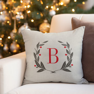 Wreath Monogram Holiday Throw Kissen