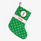 Wreath Monogram, Ihr Name Grün & Weiße Schneeflock Kleiner Weihnachtsstrumpf (Vorderansicht (hängend))