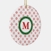 Wreath Monogram, Ihr Name Rote Schneeflocken weiß Keramik Ornament (Rechts)