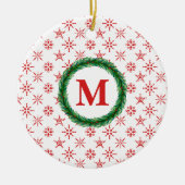 Wreath Monogram, Ihr Name Rote Schneeflocken weiß Keramik Ornament (Vorne)