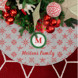 Wreath Monogram, Ihr Name Silver & Red Snowflakes Polyester Weihnachtsbaumdecke