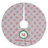 Wreath Monogram, Ihr Name Silver & Red Snowflakes Polyester Weihnachtsbaumdecke (Vorderseite)