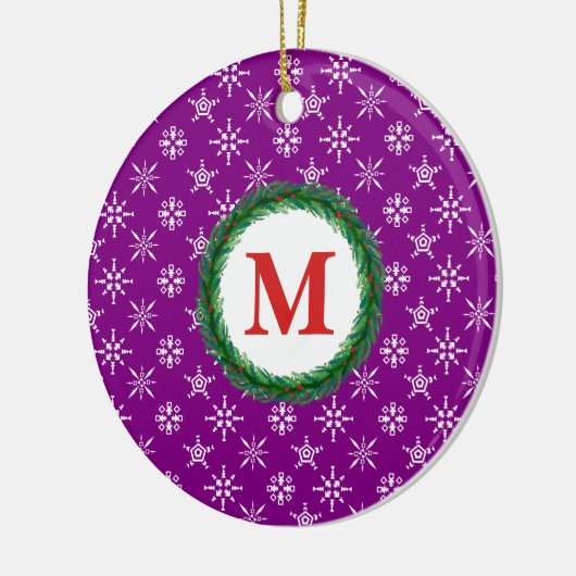 Wreath Monogram - Ihr Name Weißer Schneeflocken Li Keramik Ornament (Links)