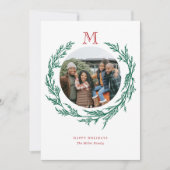 Wreath Monogram Photo Holiday Card Feiertagskarte (Vorderseite)