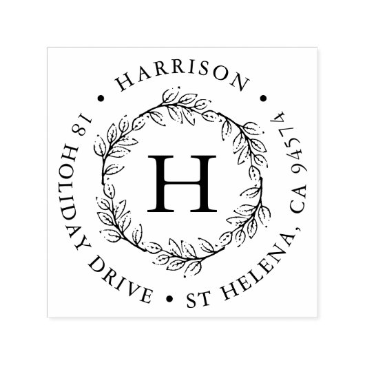 Wreath Monogram Round-Rücksendeadresse Permastempel (Design)