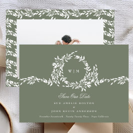 Wreath Monogram Sage Green Classic Foto Wedding Save The Date