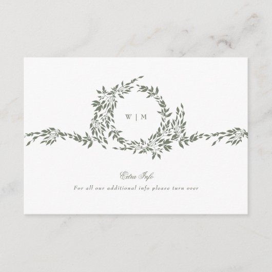 Wreath Monogram Sage Green Elegant Hochzeitsdetail Begleitkarte (Vorderseite)