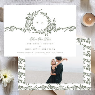 Wreath Monogram Sage Green Elegant Wedding Foto Save The Date