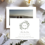 Wreath Monogram Sage Green Elegante Foto Zurück Save The Date