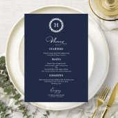 Wreath Monogram Wedding Menu Cards Navy Blue Menükarte