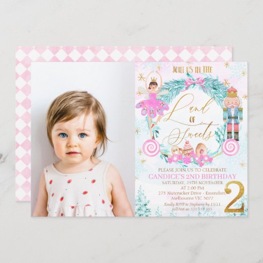 Wreath Nutcracker Land der Süßigkeiten 2. Geburtst Einladung (Vorne/Hinten)