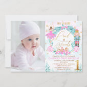 Wreath Nutcracker Land der Süßigkeiten Foto Geburt Einladung (Vorderseite)