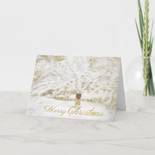 Wreath on Snow Tree Feiertagskarte (Vorderseite)