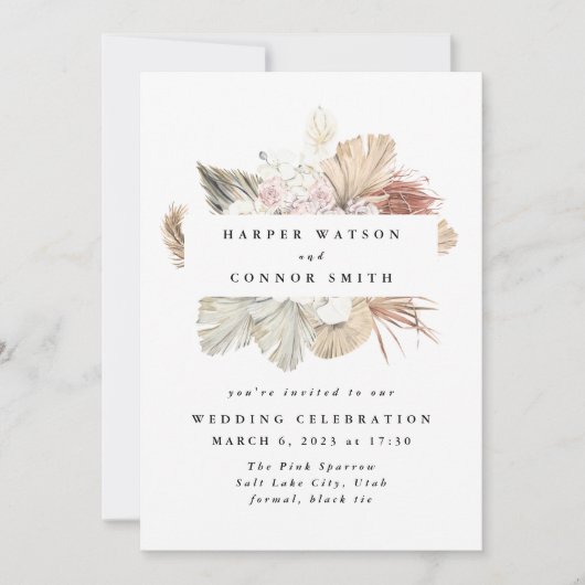 Wreath Pampas Grass Floral Tropischer Dschungel Einladung (Vorderseite)