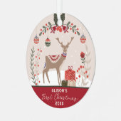 Wreath Photo Personalized Baby's First Christmas Ornament Aus Metall (Vorderseite links)