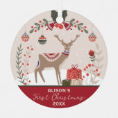 Wreath Photo Personalized Baby's First Christmas Ornament Aus Metall (Vorderseite)