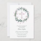 Wreath Pink Cross Erste Kommune Einladung (Vorderseite)