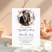 Wreath Rose Gold Foil Foto Calligrafy Wedding Einladung